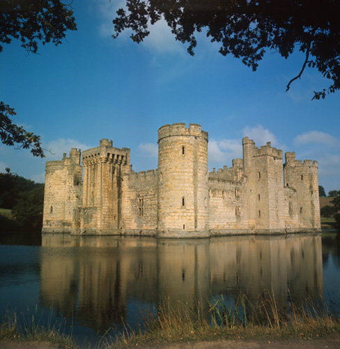 Bodiam Castle and moat, 14th century, South East aspect, Sussex, England
